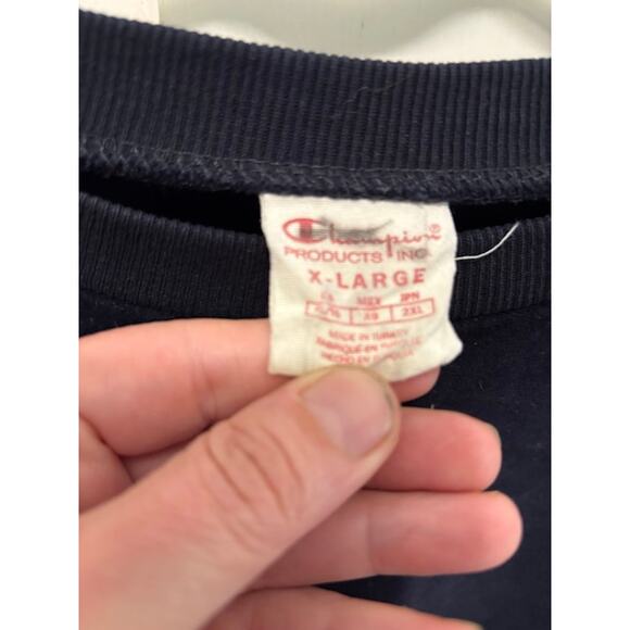 Champion Velour Sweatshirt Crewneck in Navy Blue Ribbed Hem and Sleeves Mens XL - Picture 5 of 10